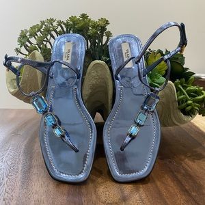 Prada Blue Metallic Jeweled Thong Sandals